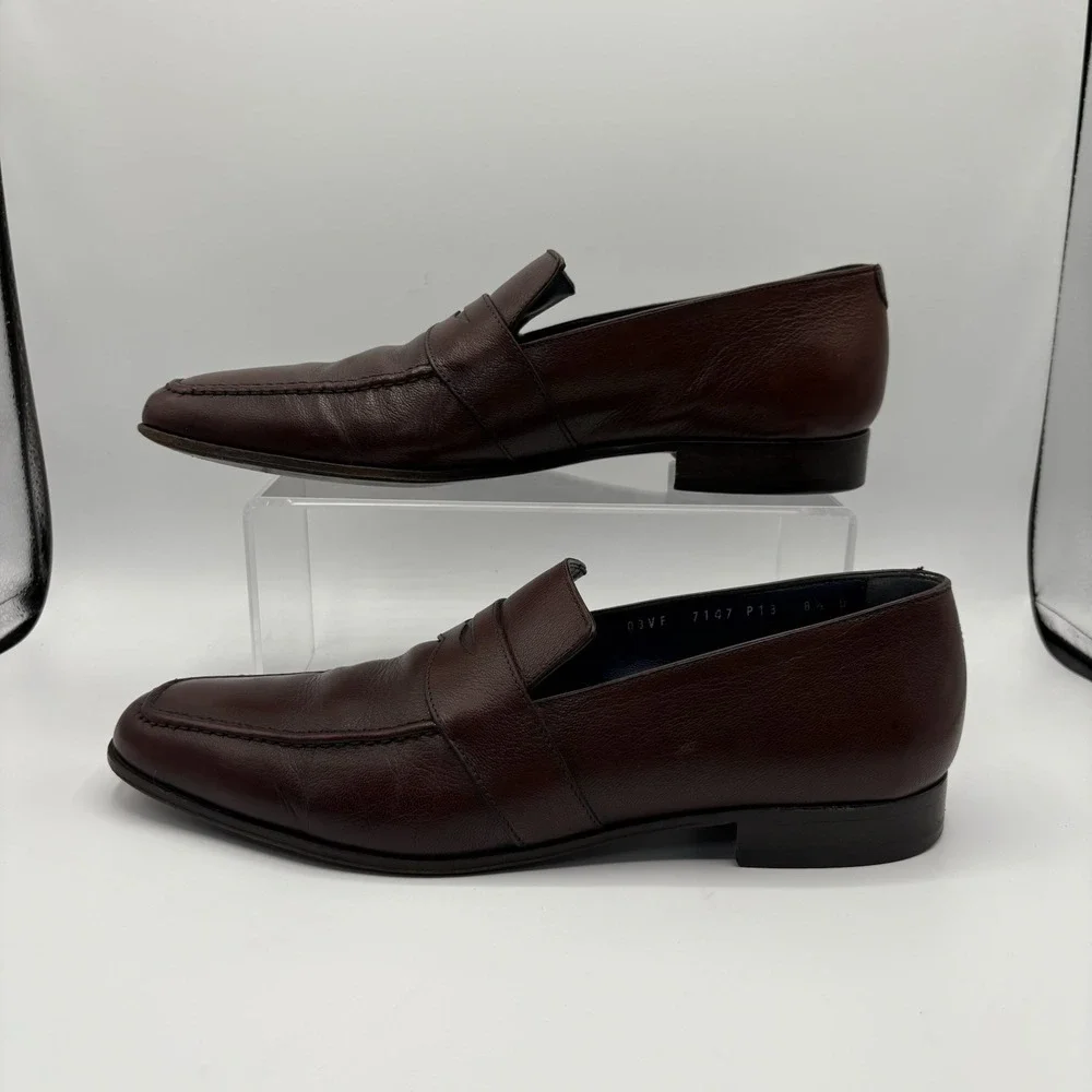 SALVATORE FERRAGAMO Studio Penny Loafer Mens Size 8.5 D Brown Leather Shoe Italy